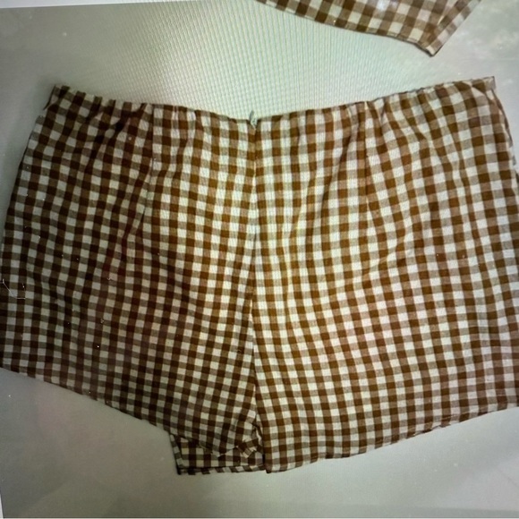 Cotton Candy, brown, and white gingham crop top and skirt set - Picture 3 of 5